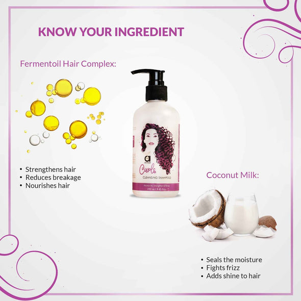 CURLS CLEANSING SHAMPOO, 250ML, FOR BOUNCY & TANGLE-FREE, CURLY HAIR